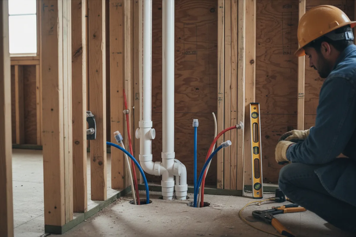 Drain and supply rough-in during Leak Detection in Staunton